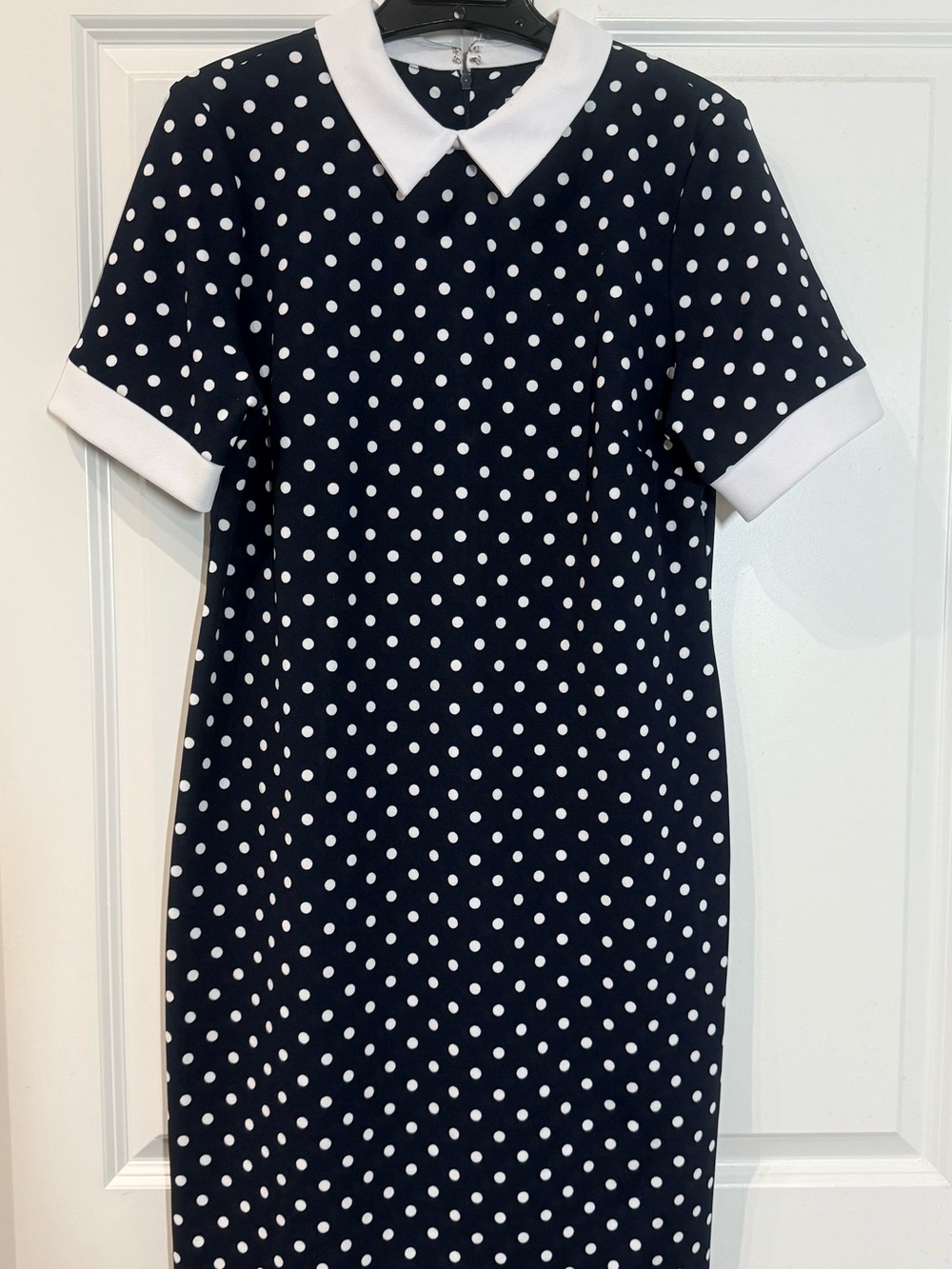 Shelby & Palmer Navy and White Polka Dot Dress with White Peter Pan Collar